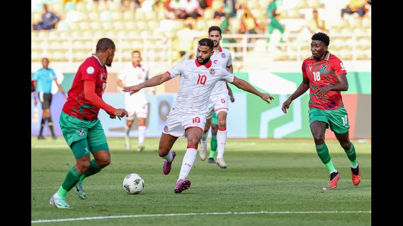 Cầu thủ Tunisia với biểu cảm hứng khởi sau khi ghi bàn vào lưới Namibia