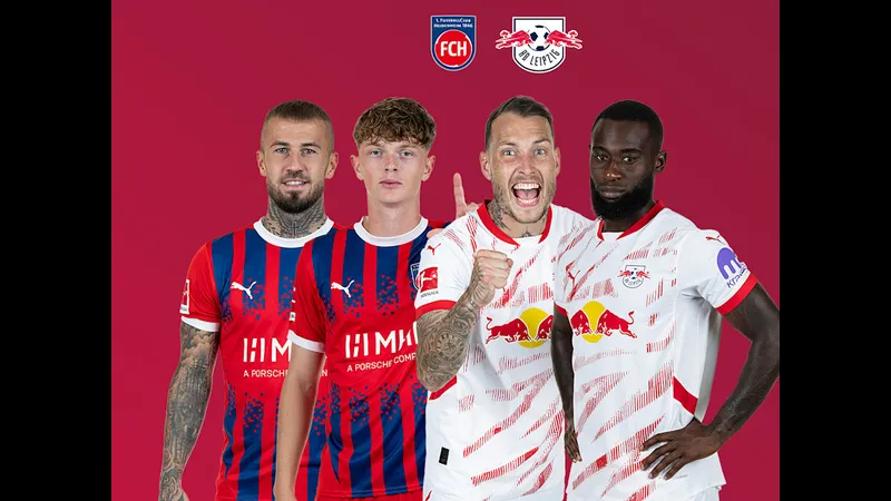 Cầu thủ RB Leipzig tung cú sút mạnh vào khung thành của Heidenheim Cầu thủ RB Leipzig tung cú sút mạnh vào khung thành của Heidenheim